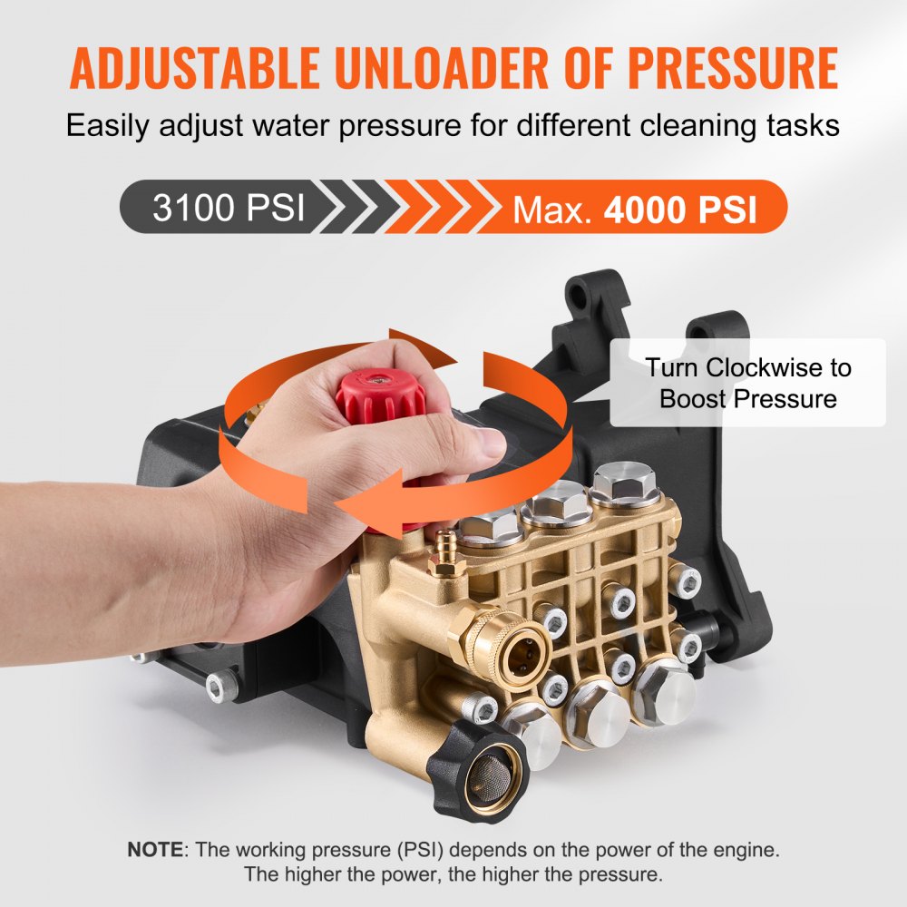 VEVOR Pressure Washer Pump, 1" Shaft Horizontal Triplex Plunger, 4000 PSI, 4.0GPM, Replacement Power Washer Pumps Kit with 5 Nozzles, Compatible with Simpson MorFlex 40224, 40225, 40226, Santoprene