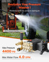 VEVOR Pressure Washer Pump, 1" Shaft Horizontal Triplex Plunger, 3600 PSI, 3.7 GPM, Replacement Power Washer Pumps Kit with Siphon Tube, Hardware, Compatible with Simpson MorFlex 40224, 40225, 40226
