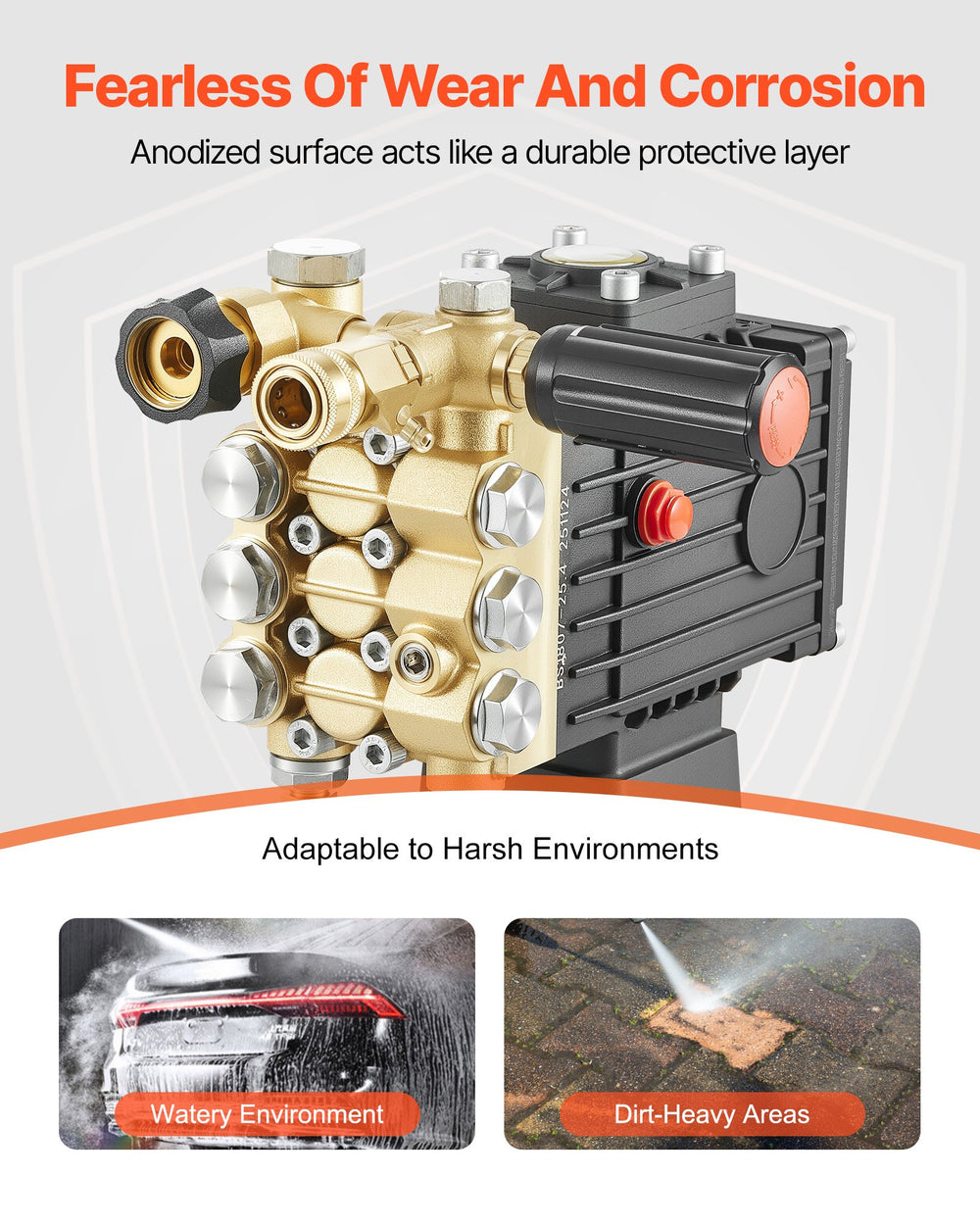 VEVOR Pressure Washer Pump, 1" Shaft Horizontal Triplex Plunger, 3600 PSI, 3.7 GPM, Replacement Power Washer Pumps Kit with Siphon Tube, Hardware, Compatible with Simpson MorFlex 40224, 40225, 40226