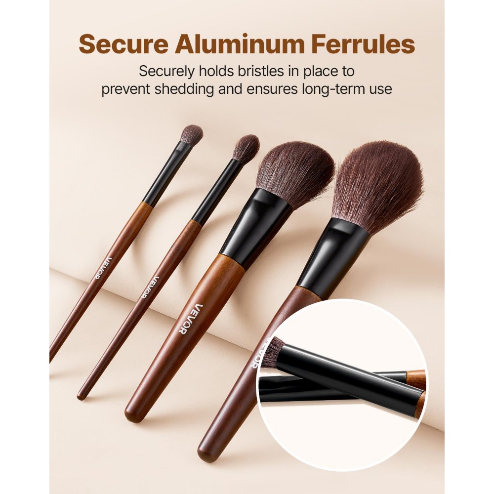 VEVOR 9-Piece Makeup Brush Set for Foundation Blending Eyeshadow, Professional Makeup Brush Kit with Soft Natural Wool & Vegan Synthetic Bristles, Ergonomic Wood Handle, Travel-Friendly Storage Bag