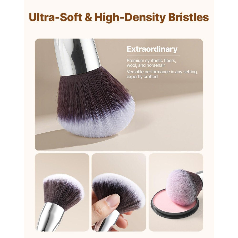 VEVOR 34-Piece Makeup Brush Set, Professional Brushes Kit for Foundation Blending Eyeshadow Concealer Blush - with Soft Bristles, Ergonomic Wood Handle, Travel-Friendly Case Included