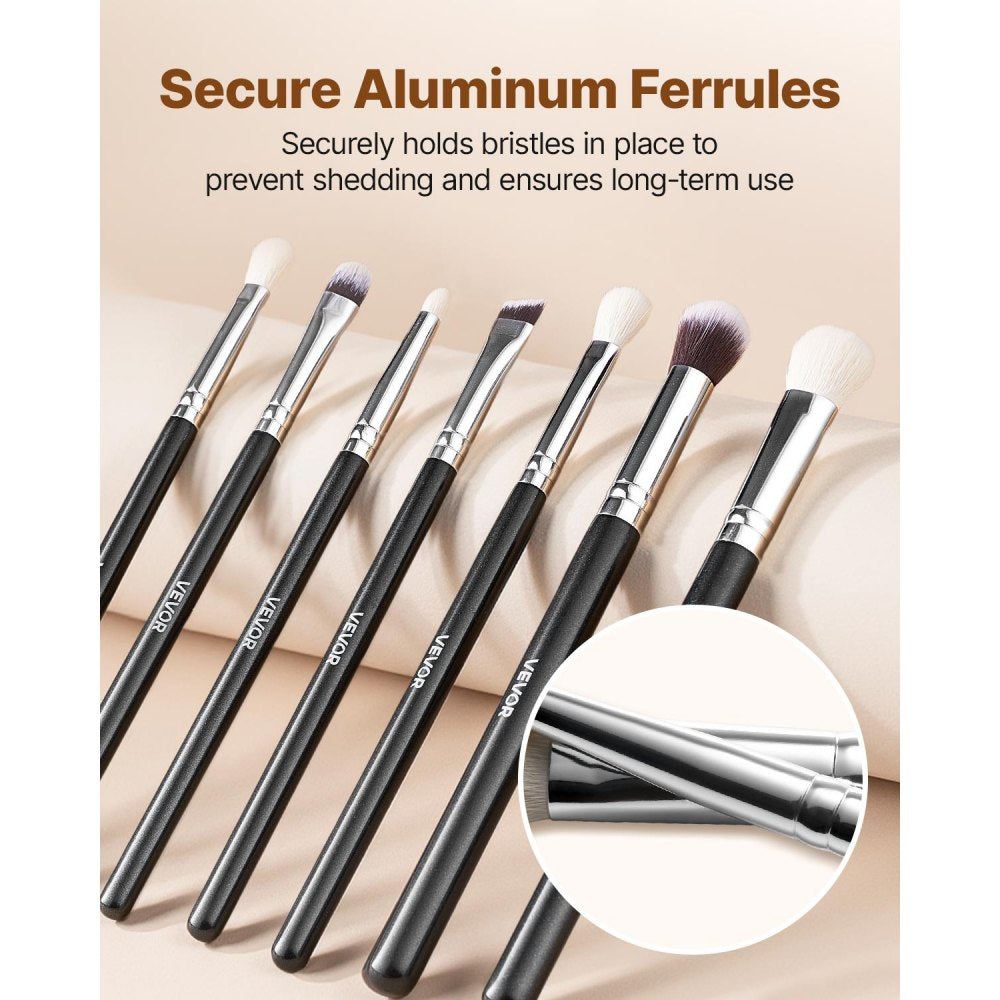 VEVOR 15-Piece Makeup Brush Set for Foundation Blending Eyeshadow, Professional Vegan Brushes with Soft Synthetic Bristles, Ergonomic Wood Handle & Aluminum Ferrule, Portable and Travel-Friendly