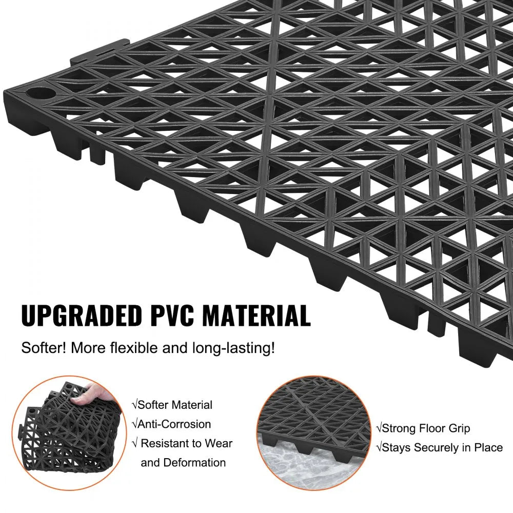 VEVOR Interlocking Tile 50PCS Black, Drainage Tiles 12" x 12" Splicing, Soft PVC Interlocking Drainage Floor Tiles, Non-Slip Drainage Holes for Restroom, Bathroom, Kitchen, Pool, Wet Areas