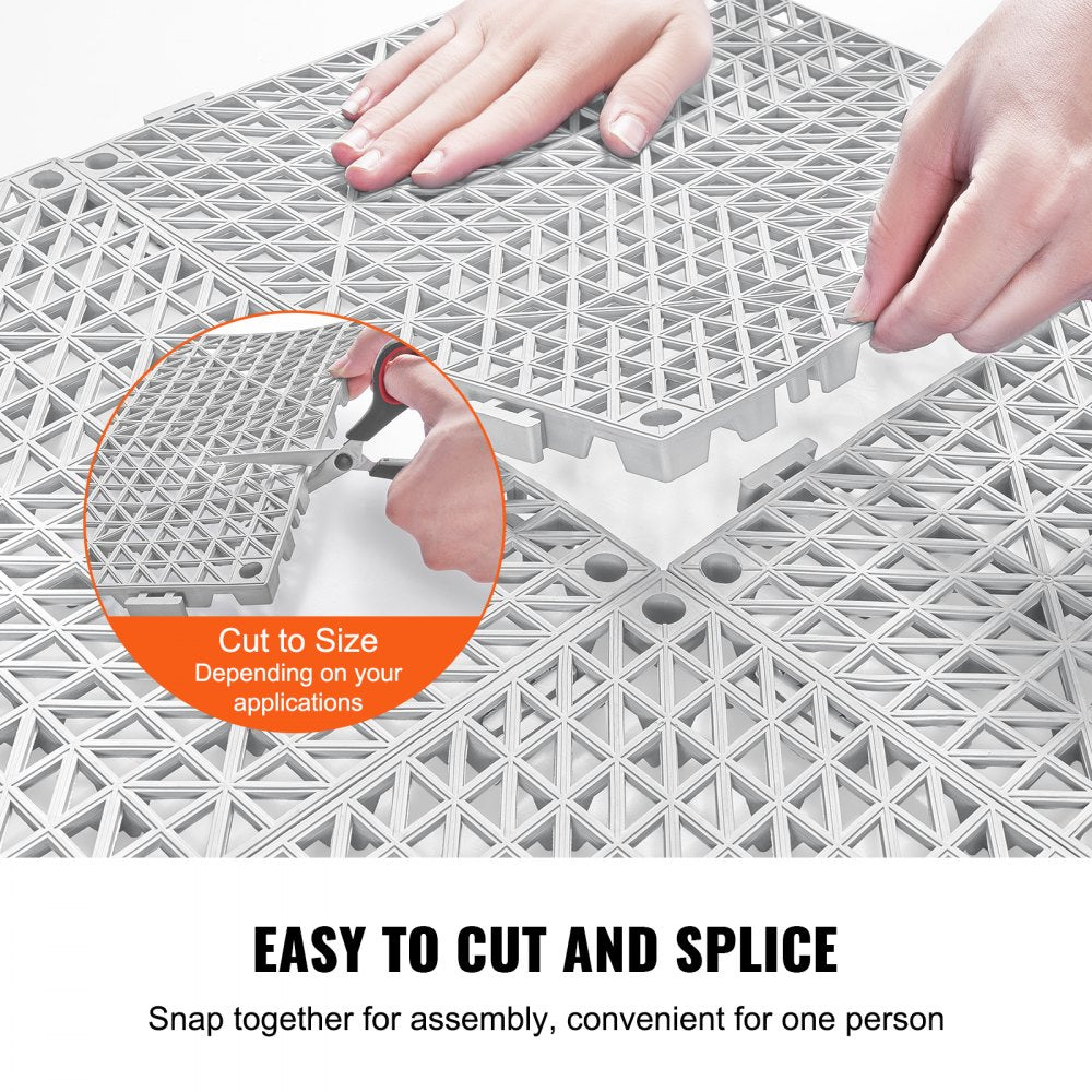 VEVOR Modular Interlocking Cushion, 12 Pack 12" x 12" Splicing Drainage Mats, Soft PVC Interlocking Drainage Floor Tiles, Non-Slip Drainage Holes for Restroom, Bathroom, Kitchen, Pool, Wet Areas, Gray