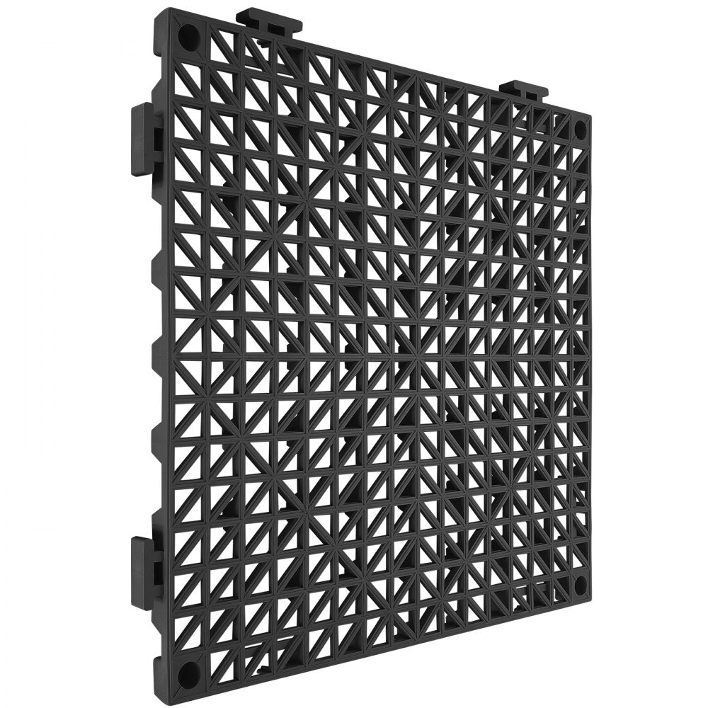 VEVOR Interlocking Tile 55PCS Black, Drainage Tiles 12" x 12" Splicing, Soft PVC Interlocking Drainage Floor Tiles, Non-Slip Drainage Holes for Restroom, Bathroom, Kitchen, Pool, Wet Areas