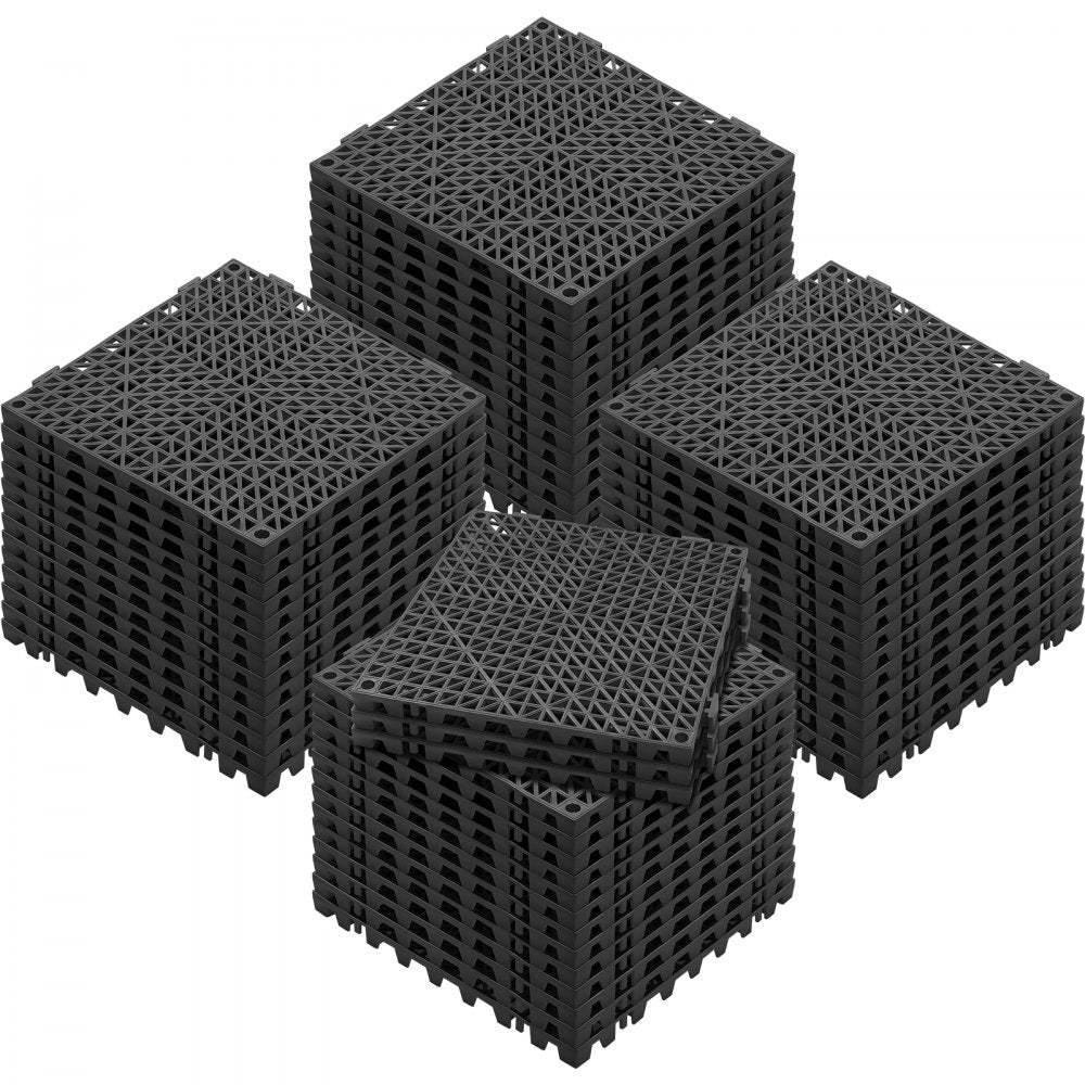 VEVOR Interlocking Tile 55PCS Black, Drainage Tiles 12" x 12" Splicing, Soft PVC Interlocking Drainage Floor Tiles, Non-Slip Drainage Holes for Restroom, Bathroom, Kitchen, Pool, Wet Areas