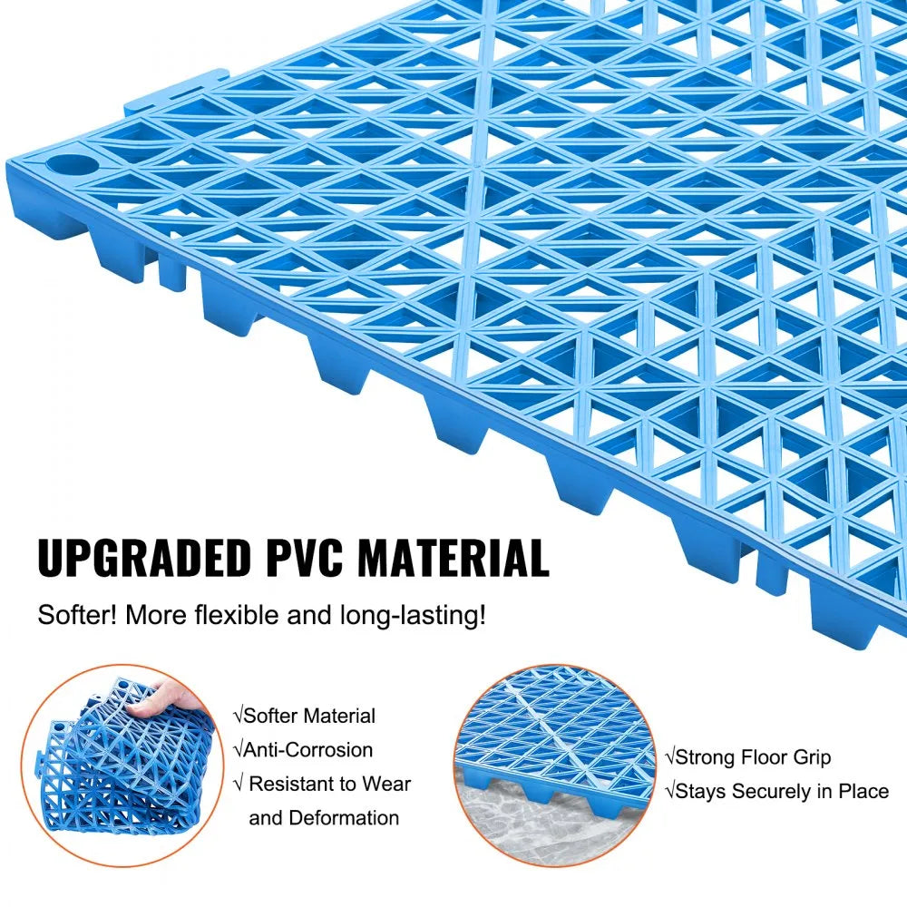 VEVOR Interlocking Tile 55PCS Blue, Drainage Tiles 12" x 12" Splicing, Soft PVC Interlocking Drainage Floor Tiles, Non-Slip Drainage Holes for Restroom, Bathroom, Kitchen, Pool, Wet Areas, Blue