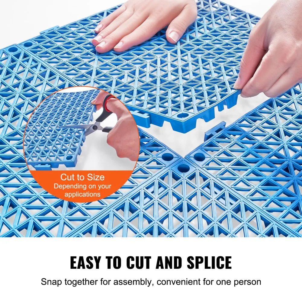 VEVOR Interlocking Tile 55PCS Blue, Drainage Tiles 12" x 12" Splicing, Soft PVC Interlocking Drainage Floor Tiles, Non-Slip Drainage Holes for Restroom, Bathroom, Kitchen, Pool, Wet Areas, Blue