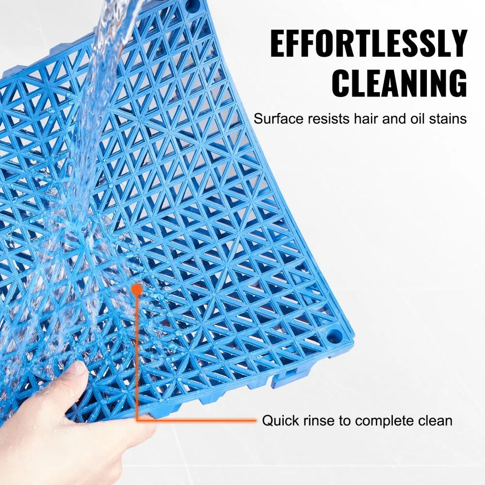 VEVOR Interlocking Tile 55PCS Blue, Drainage Tiles 12" x 12" Splicing, Soft PVC Interlocking Drainage Floor Tiles, Non-Slip Drainage Holes for Restroom, Bathroom, Kitchen, Pool, Wet Areas, Blue