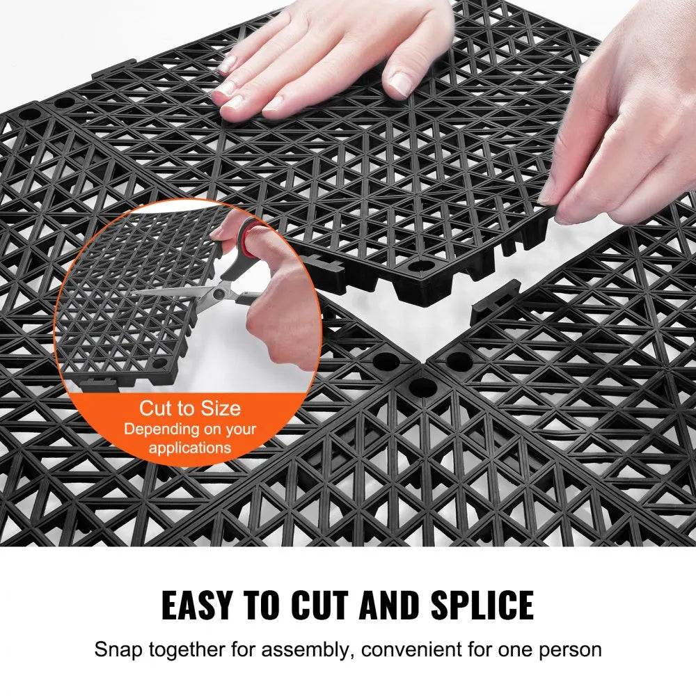 VEVOR Modular Interlocking Cushion, 12 Pack 12" x 12" Splicing Drainage Mats, Soft PVC Interlocking Drainage Floor Tiles, Non-Slip Drainage Holes for Restroom, Bathroom, Kitchen, Pool, Wet Areas, Blac