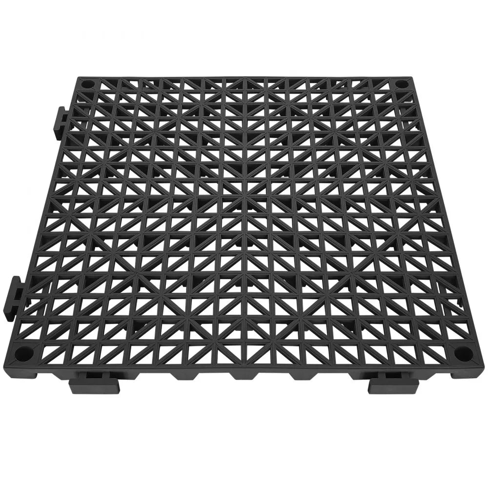 VEVOR Modular Interlocking Cushion, 12 Pack 12" x 12" Splicing Drainage Mats, Soft PVC Interlocking Drainage Floor Tiles, Non-Slip Drainage Holes for Restroom, Bathroom, Kitchen, Pool, Wet Areas, Blac