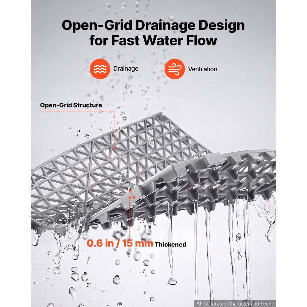 VEVOR Modular Interlocking Cushion 50 Pack Splicing Drainage Mats Gray, for Bathrooms Restrooms Pools Kitchens, 12 x 12 in Non-Slip PVC Interlocking Floor Tiles, 0.6 in Thickened, Easy to Clean