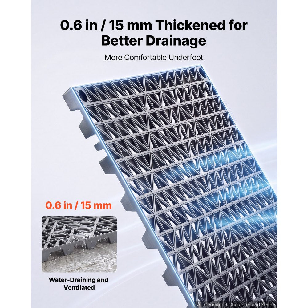 VEVOR Modular Interlocking Cushion 50 Pack Splicing Drainage Mats Gray, for Bathrooms Restrooms Pools Kitchens, 12 x 12 in Non-Slip PVC Interlocking Floor Tiles, 0.6 in Thickened, Easy to Clean