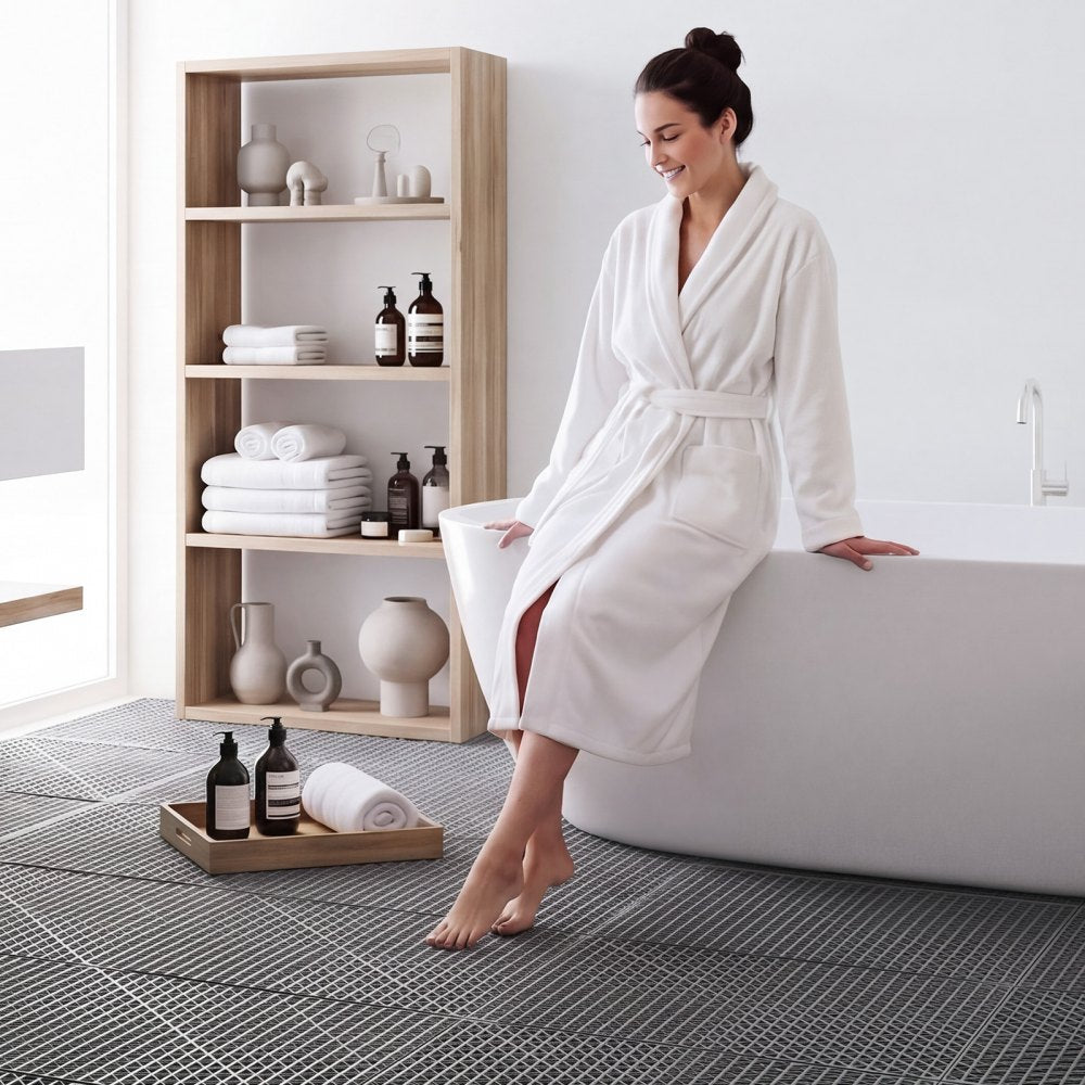 VEVOR Modular Interlocking Cushion 50 Pack Splicing Drainage Mats Gray, for Bathrooms Restrooms Pools Kitchens, 12 x 12 in Non-Slip PVC Interlocking Floor Tiles, 0.6 in Thickened, Easy to Clean