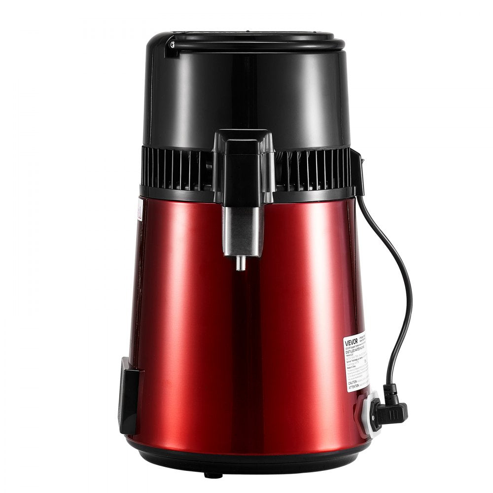 VEVOR Water Distiller, 4L 1.1 Gallon Pure Water Purifier Filter For Home Table Countertop, 1750W Distilled Maker with Glass Pot, Stainless Steel Interior Drinking Machine to Make Clean Waters, Red