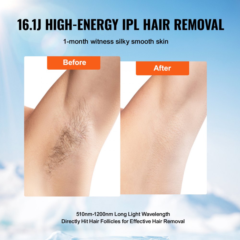 VEVOR IPL Hair Removal, Permanent Hair Removal with Ice Cooling System for Women Men, Auto/Manual Modes & 5 Levels, Painless At-Home Hair Removal Device for Legs, Arms, Armpits, Bikini Line