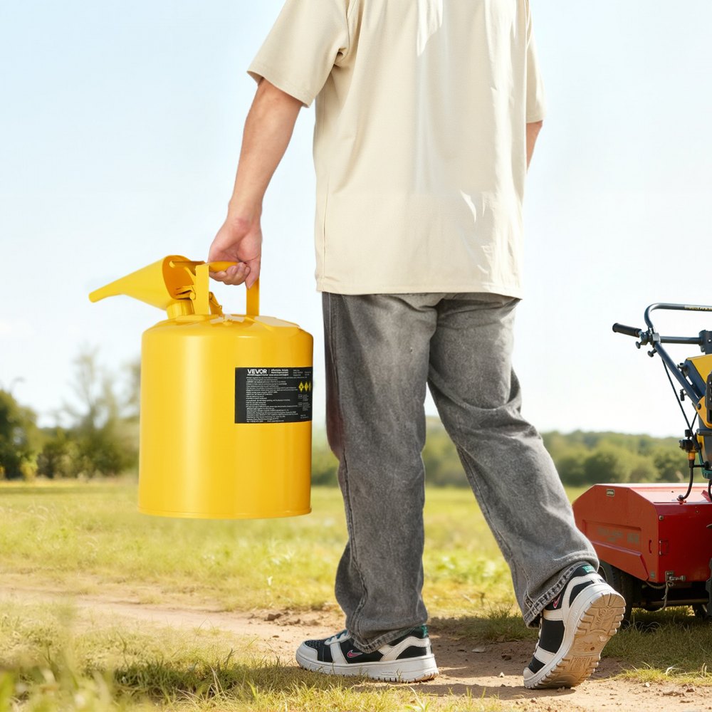 VEVOR Safety Can, 5 Gallon Type I Yellow Safety Can for Diesel with Stainless Steel Flame Arrester, Self-Closing Lid, and PE Funnel, Carbon Steel Flammable Storage Container with Ergonomic Handle