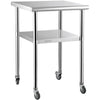 VEVOR Mesa de preparación de acero inoxidable, 24 x 24 x 36 pulgadas, capacidad de carga de 600 libras, mesa de trabajo de metal resistente con estante inferior ajustable y ruedas universales, estació