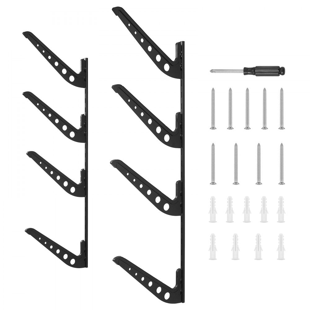 VEVOR Surfboard Wall Mount, 4 Tiers Horizontal Surfboard Rack for Storage and Display, Adjustable Height Metal Board Stand Organizer, Surf Board Holder for Snowboards, Kiteboards, Shortboard, Skis
