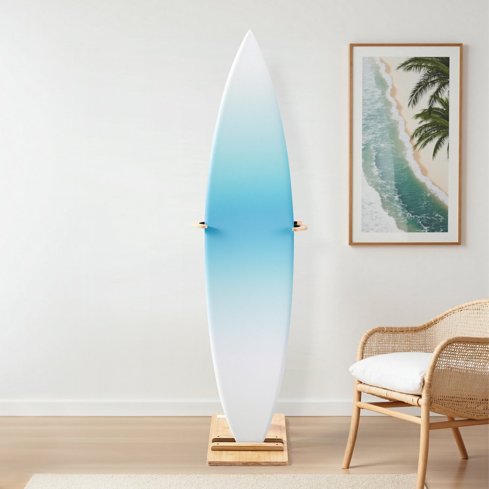 VEVOR Vertical Surfboard Stand, Wooden Surfboard Rack for Storage and Display, Adjustable & Freestanding Board Stand Organizer with Padding, for Wakeboards, Snowboards, Kiteboards, Shortboard, Skis