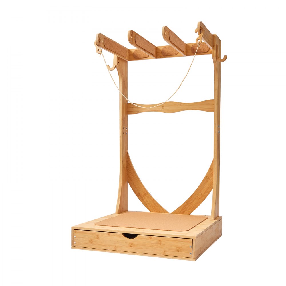 VEVOR Vertical Surfboard Stand, 3 Tiers Wooden Surfboard Rack for Storage and Display, Freestanding Board Stand Organizer with Hanging Hooks & Cork Padding, for Wakeboards, Snowboards, Kiteboards