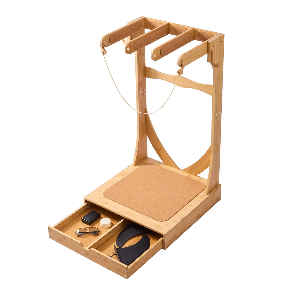 VEVOR Vertical Surfboard Stand, 3 Tiers Wooden Surfboard Rack for Storage and Display, Freestanding Board Stand Organizer with Hanging Hooks & Cork Padding, for Wakeboards, Snowboards, Kiteboards