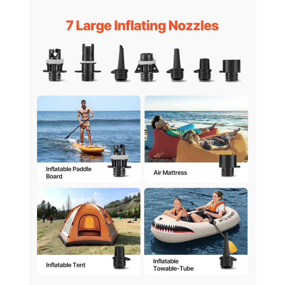 VEVOR Paddle Board Pump, 20PSI High Pressure, Rechargeable Battery-Powered, Dual Stage Electric SUP Air Pump with Auto-Off and Deflation Function, Ideal for Inflatable Paddle Board, Tent and Mattress