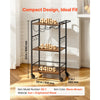 VEVOR Bar Cart, 3 Tiers Home Kitchen Serving Carts, Industrial Rolling Utility Station on Wheel, Mobile Drink Beverage Shelf with Wine Rack & Glass Holder, 20.08x11.02x33.07 in, Rustic Brown and Black