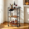 VEVOR Bar Cart, 3 Tiers Home Kitchen Serving Carts, Industrial Rolling Utility Station on Wheel, Mobile Drink Beverage Shelf with Wine Rack & Glass Holder, 20.08x11.02x33.07 in, Rustic Brown and Black