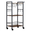 VEVOR Bar Cart, 3 Tiers Home Kitchen Serving Carts, Industrial Rolling Utility Station on Wheel, Mobile Drink Beverage Shelf with Wine Rack & Glass Holder, 20.08x11.02x33.07 in, Rustic Brown and Black