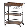 VEVOR Bar Cart, 3 Tiers Home Kitchen Serving Carts, Industrial Rolling Utility Station on Wheel, Mobile Drink Beverage Shelf with Wine Rack & Glass Holder, 26.77x14.17x32.68 in, Rustic Brown and Black