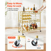 VEVOR Bar Cart, 3 Tiers Home Kitchen Serving Carts, Modern Rolling Utility Station on Wheels, Drink Beverage Trolley with Tempered Glass Shelves, Wine Rack, Glass Holder, for Living Dining Room, Gold