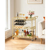 VEVOR Bar Cart, 3 Tiers Home Kitchen Serving Carts, Modern Rolling Utility Station on Wheels, Drink Beverage Trolley with Tempered Glass Shelves, Wine Rack, Glass Holder, for Living Dining Room, Gold
