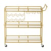 VEVOR Bar Cart, 3 Tiers Home Kitchen Serving Carts, Modern Rolling Utility Station on Wheels, Drink Beverage Trolley with Tempered Glass Shelves, Wine Rack, Glass Holder, for Living Dining Room, Gold