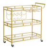 VEVOR Bar Cart, 3 Tiers Home Kitchen Serving Carts, Modern Rolling Utility Station on Wheels, Drink Beverage Trolley with Tempered Glass Shelves, Wine Rack, Glass Holder, for Living Dining Room, Gold