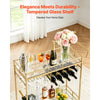 VEVOR Bar Cart, 2 Tiers Home Kitchen Serving Carts, Modern Rolling Utility Station on Wheels, Drink Beverage Trolley with Mirrored Glass Shelves, Wine Rack, Glass Holder, for Living Dining Room, Gold