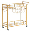 VEVOR Bar Cart, 2 Tiers Home Kitchen Serving Carts, Modern Rolling Utility Station on Wheels, Drink Beverage Trolley with Mirrored Glass Shelves, Wine Rack, Glass Holder, for Living Dining Room, Gold