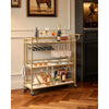 VEVOR Bar Cart, 3 Tiers Home Kitchen Serving Carts, Modern Rolling Utility Station on Wheels, Mobile Drink Beverage Trolley with Wooden Shelf, Wine Rack, and Glass Holder, 35.83x12.99x36.81 in, Gold