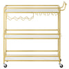 VEVOR Bar Cart, 3 Tiers Home Kitchen Serving Carts, Modern Rolling Utility Station on Wheels, Mobile Drink Beverage Trolley with Wooden Shelf, Wine Rack, and Glass Holder, 35.83x12.99x36.81 in, Gold