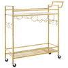 VEVOR Bar Cart, 2 Tiers Home Kitchen Serving Carts, Modern Rolling Utility Station on Wheel, Mobile Drink Beverage Trolley with Wooden & Mesh Shelf, Wine Rack, Glass Holder, 33.86x11.81x32.68 in, Gold