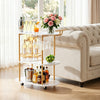 VEVOR Bar Cart, 3 Tiers Home Kitchen Serving Carts, Modern Round Rolling Utility Station on Wheels, Mobile Drink Beverage Trolley w/ Wooden Shelf, Wine Rack, Glass Holder, for Living Dining Room, Gold