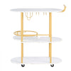 VEVOR Bar Cart, 3 Tiers Home Kitchen Serving Carts, Modern Round Rolling Utility Station on Wheels, Mobile Drink Beverage Trolley w/ Wooden Shelf, Wine Rack, Glass Holder, for Living Dining Room, Gold
