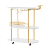 VEVOR Bar Cart, 3 Tiers Home Kitchen Serving Carts, Modern Round Rolling Utility Station on Wheels, Mobile Drink Beverage Trolley w/ Wooden Shelf, Wine Rack, Glass Holder, for Living Dining Room, Gold