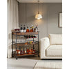 VEVOR Bar Cart, 3 Tiers Home Kitchen Serving Carts, Industrial Rolling Utility Station on Wheel, Mobile Drink Beverage Shelf with Wine Rack & Glass Holder, 34.64x14.17x32.68 in, Rustic Brown and Black