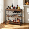 VEVOR Bar Cart, 3 Tiers Home Kitchen Serving Carts, Industrial Rolling Utility Station on Wheel, Mobile Drink Beverage Shelf with Wine Rack & Glass Holder, 34.64x14.17x32.68 in, Rustic Brown and Black
