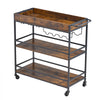 VEVOR Bar Cart, 3 Tiers Home Kitchen Serving Carts, Industrial Rolling Utility Station on Wheel, Mobile Drink Beverage Shelf with Wine Rack & Glass Holder, 34.64x14.17x32.68 in, Rustic Brown and Black