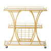 VEVOR Bar Cart, 3 Tiers Home Kitchen Serving Carts, Modern Rolling Utility Station on Wheels, Drink Beverage Trolley with Tempered Glass Shelves, Wine Rack, Glass Holder, for Living Dining Room, Gold