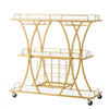 VEVOR Bar Cart, 3 Tiers Home Kitchen Serving Carts, Modern Rolling Utility Station on Wheels, Drink Beverage Trolley with Tempered Glass Shelves, Wine Rack, Glass Holder, for Living Dining Room, Gold