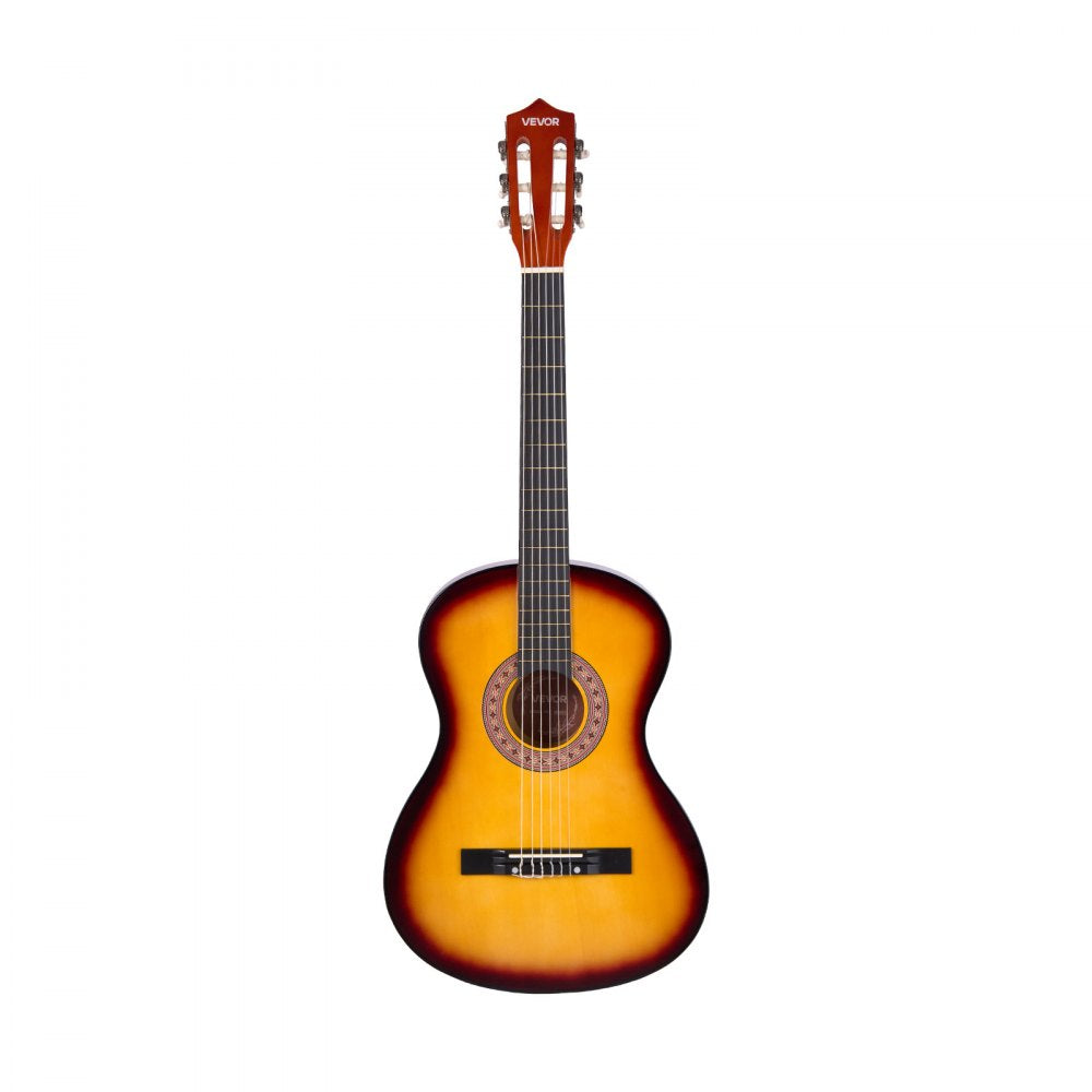 VEVOR Classical Guitar, 38 Inch, Wood Classical Guitar Starter Kit for Beginners, with Nylon Strings, Gig Bag, Strap, Tuner, Extra String, Pick, Capo, Basswood, for Teenagers Adults Students, Sunburst