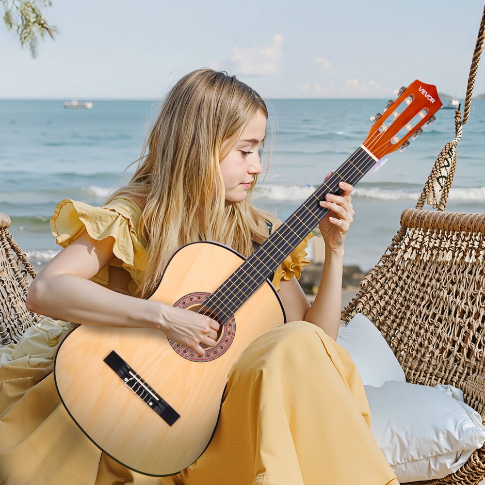 VEVOR Classical Guitar, 38 Inch, Wood Classical Guitar Starter Kit for Beginners, with Nylon Strings, Gig Bag, Strap, Tuner, Extra Strings, Pick, Capo, Basswood, for Teenagers Adults Students, Natural